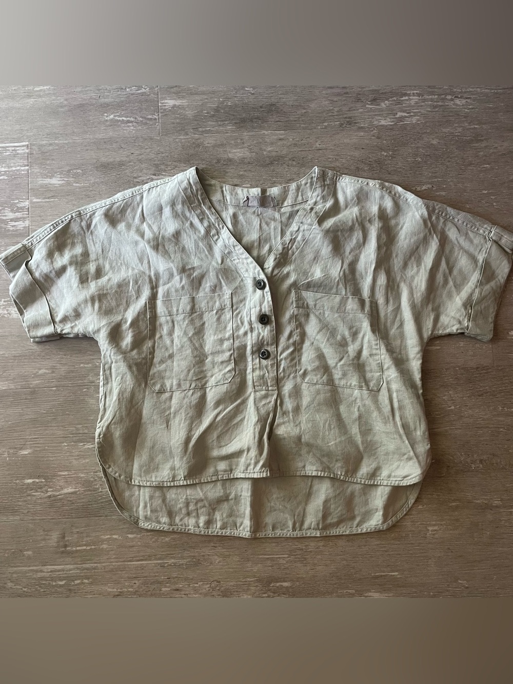 Everlane 100% Linen Boxy Shirt Sage Green Short Sleeve Top Women's Size M EUC